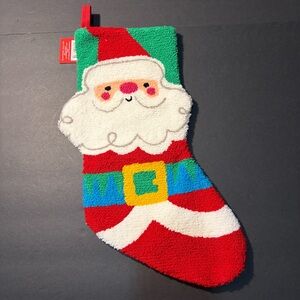 Ashland Santa Christmas Stocking Plush Hooked Design Holiday Decor NWT